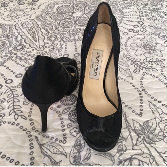 Jimmy Choo Pleated Satin Peep Toe Platform 8 - Picture 5 of 8